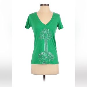 Green t-shirt with guitar graphic